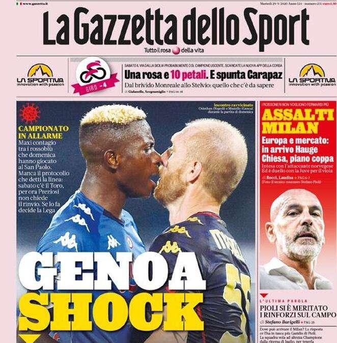 PRIMA PAGINA - La Gazzetta dello Sport: "Genoa Shock" 
