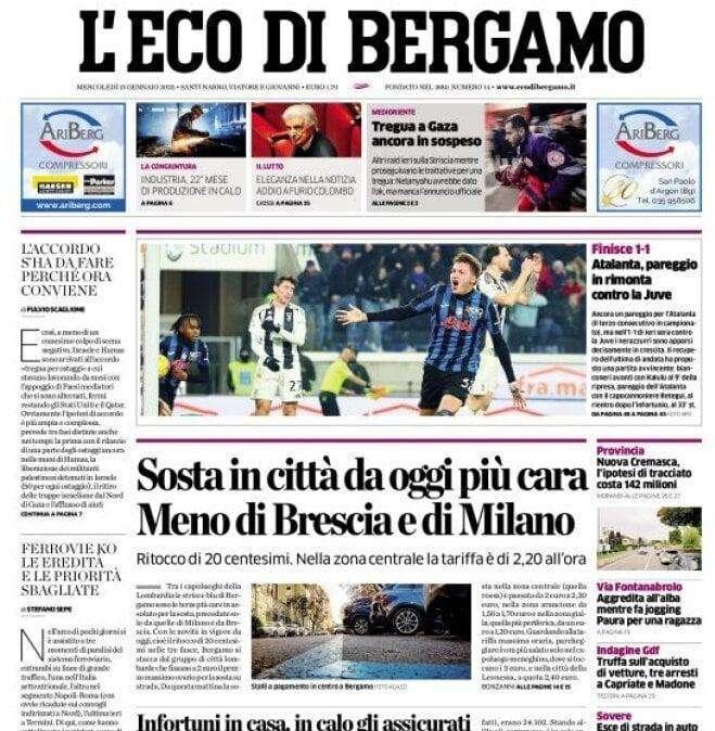 L'Eco di Bergamo apre così: "Atalanta, pareggio in rimonta contro la Juve"