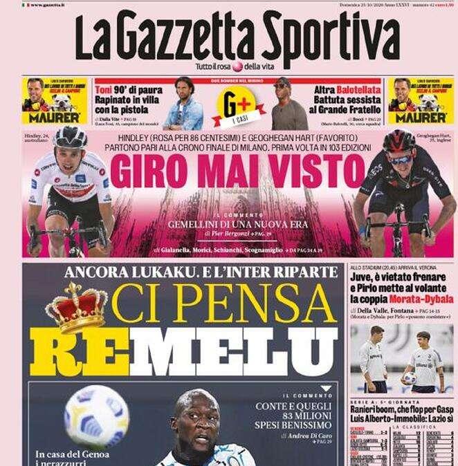 L'apertura de La Gazzetta dello Sport: "Ci pensa Re-melu"