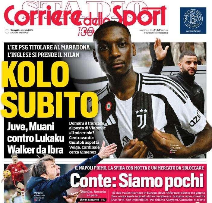 Il Corriere dello Sport in prima pagina: "Kolo subito". Titolare contro il Napoli