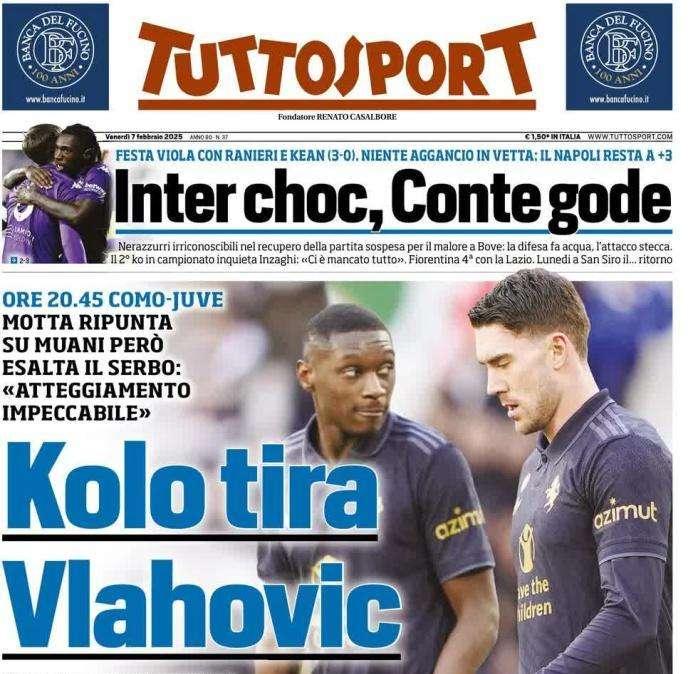 Juventus a Como con Muani in attacco, Tuttosport in prima pagina: "Kolo tira Vlahovic"