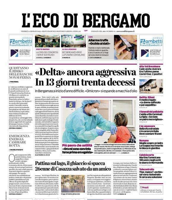 L'Eco di Bergamo: "«Delta» ancora aggressiva. In 13 giorni trenta decessi"