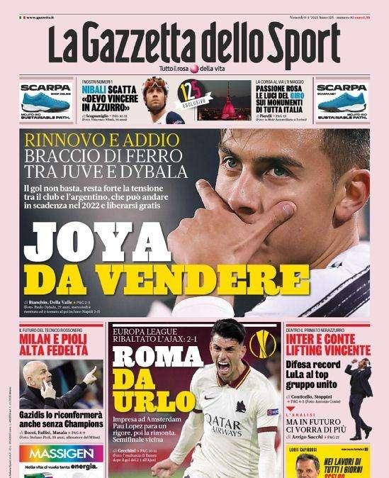 L'apertura de La Gazzetta dello Sport su Paulo Dybala: "Joya da vendere"