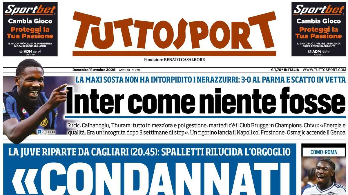PRIMA PAGINA - Tuttosport: "Inter come niente fosse"