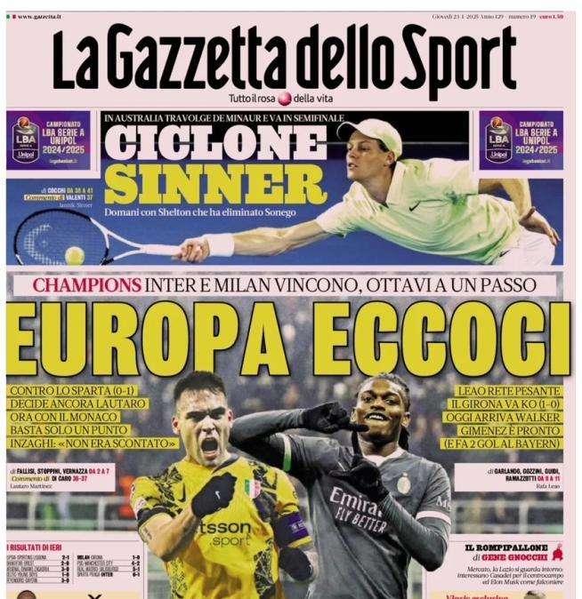 Vincono le milanesi in Champions, l'apertura de La Gazzetta dello Sport: "Europa eccoci"