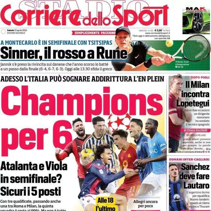 Il Corriere dello Sport apre: "Champions per sei, l'Italia può sognare l'en plein"