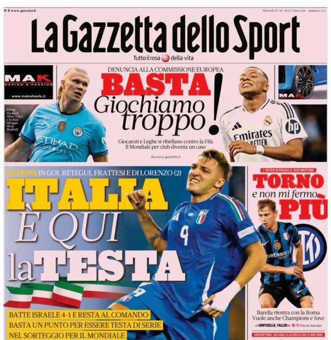 L'apertura de La Gazzetta dello Sport: "Italia è qui la testa"