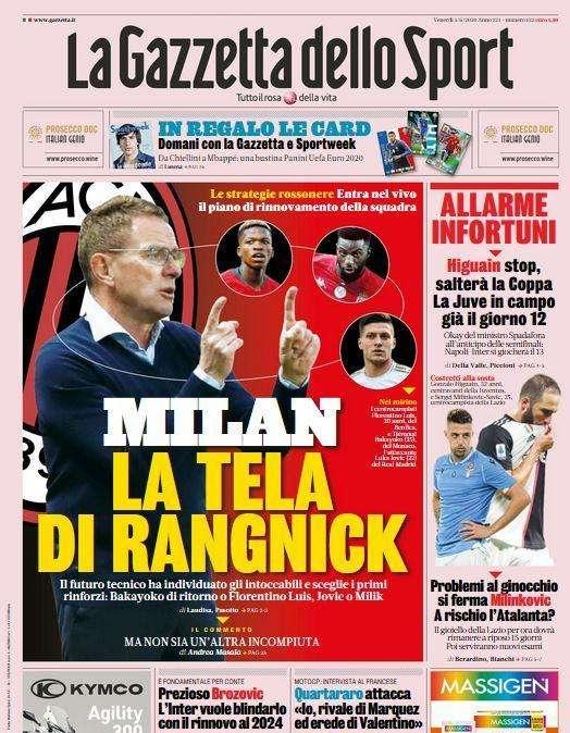 L'apertura de La Gazzetta dello Sport: "Allarme infortuni"