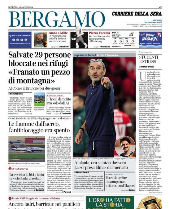 PRIMA PAGINA - Corriere di Bergamo: "Atalanta, ora si inizia davvero / La sorpresa Elmas dal mercato"