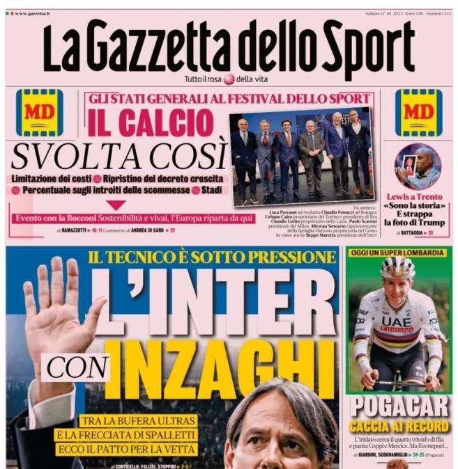 L'apertura de La Gazzetta dello Sport: "L'Inter con Inzaghi"