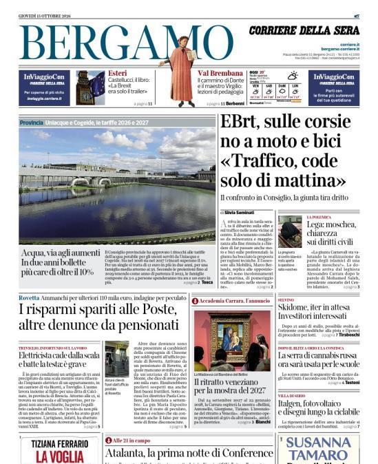 PRIMA PAGINA - Corriere di Bergamo: "L'esordio contro il Pafos, Sarri senza Scalvini e Kessie. CDK dietro alla punta"