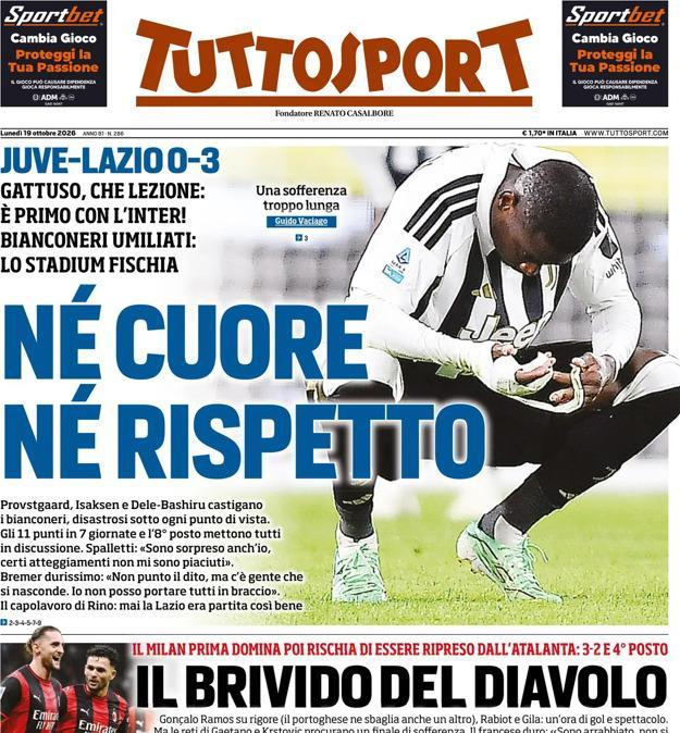 PRIMA PAGINA - Tuttosport: "Né cuore né rispetto"