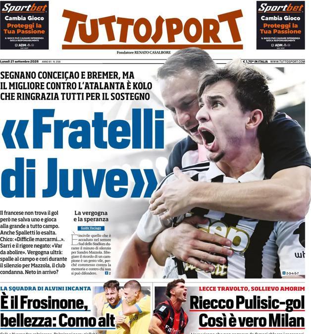 PRIMA PAGINA - Tuttosport: "Fratelli di Juve"