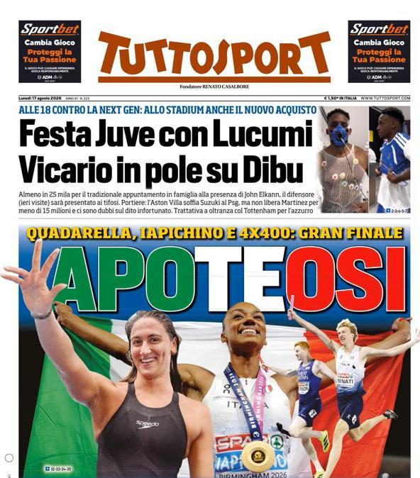PRIMA PAGINA - Tuttosport: "Apoteosi"