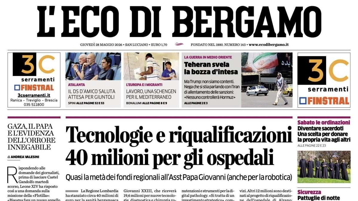 PRIMA PAGINA – L'Eco di Bergamo: "Risolto il contratto con la Lazio: Sarri ora ha il via libera"