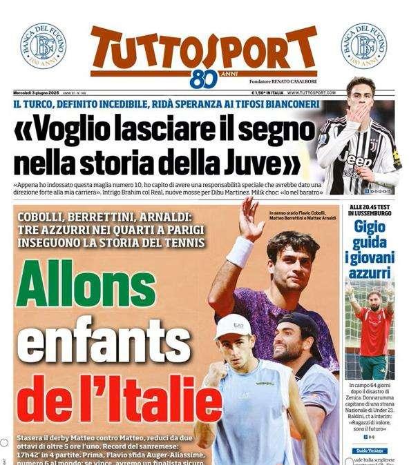 PRIMA PAGINA - Tuttosport: "Allons enfants de l’Italie"