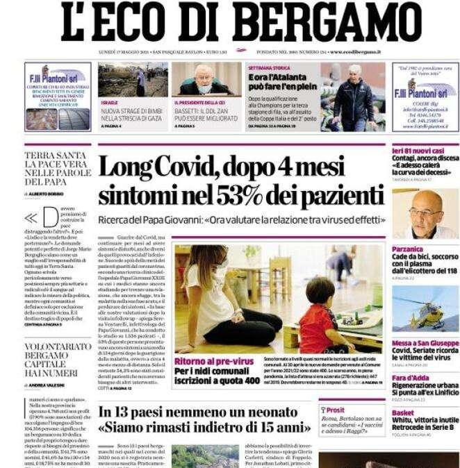 L'apertura de L'Eco di Bergamo: "Long Covid, dopo 4 mesi 