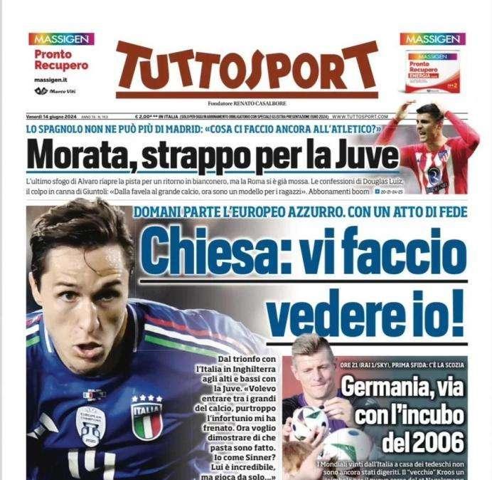 Chiesa punta al bis-Europei con l'Italia. Tuttosport in prima pagina: "Vi faccio vedere io!"