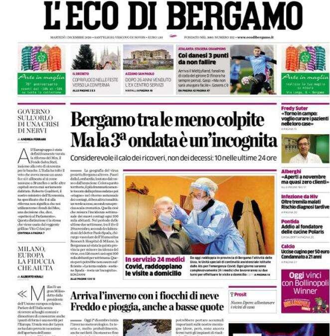 L'Eco di Bergamo: "Bergamo tra le meno colpite. Ma la 3ª ondata è un’incognita" 