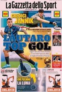 La Gazzetta dello Sport in apertura: "Lautaro Martinez top gol"