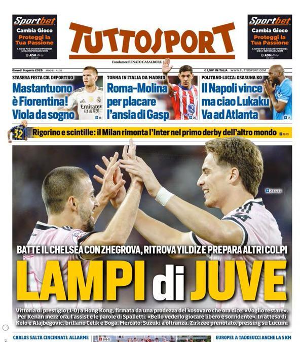 PRIMA PAGINA - Tuttosport: "Lampi di Juve"
