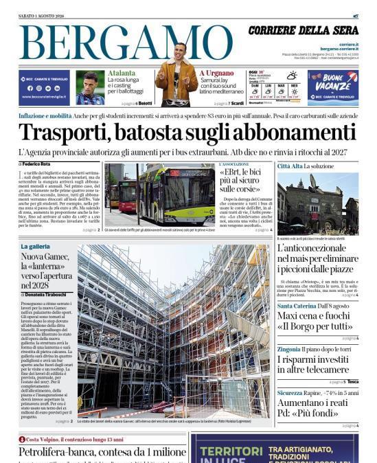 PRIMA PAGINA - Corriere di Bergamo: "Atalanta, la rosa lunga e i casting per i ballottaggi"