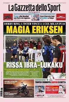 La Gazzetta dello Sport in apertura: "Rissa Ibra-Lukaku"