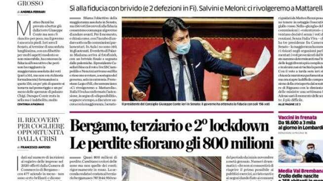 L'Eco di Bergamo: "Bergamo, terziario e 2° lockdown. Le perdite sfiorano gli 800 milioni"