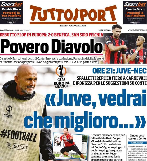 PRIMA PAGINA - Tuttosport: "Juve, vedrai che miglioro..."