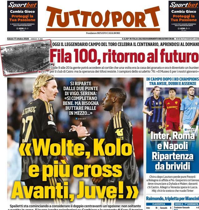 PRIMA PAGINA - Tuttosport: "Wolte, Kolo e più cross. Avanti, Juve!"