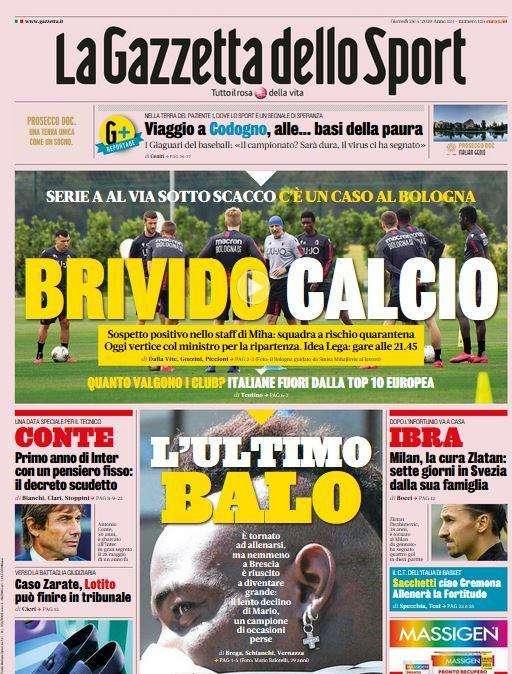 L'apertura de La Gazzetta dello Sport: "Brivido calcio"