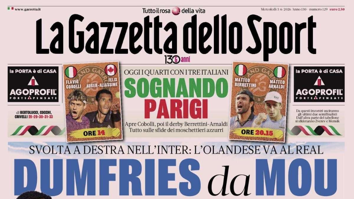 PRIMA PAGINA – La Gazzetta dello Sport: "Dumfries da Mou. Ora serve Palestra"