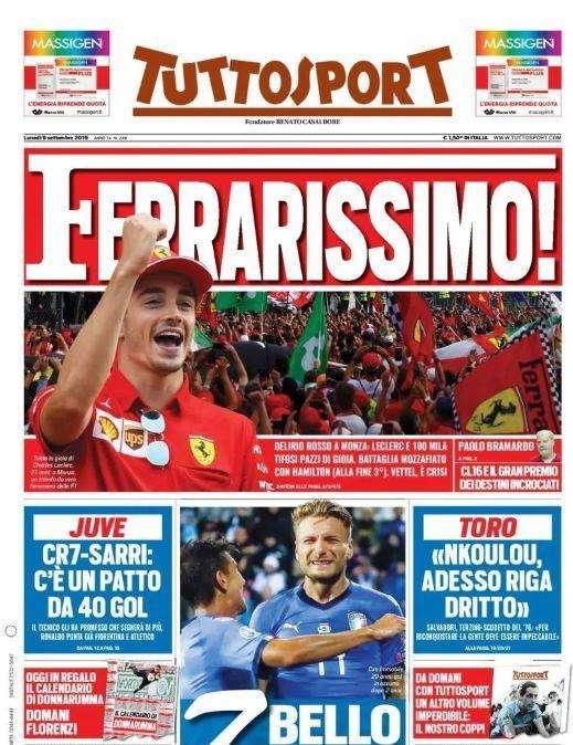 L'apertura di Tuttosport sugli Azzurri: "7bello Italia"