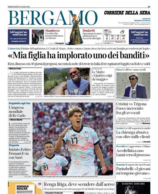 PRIMA PAGINA - Corriere di Bergamo: "L’impresa mondiale di Re Carlo"