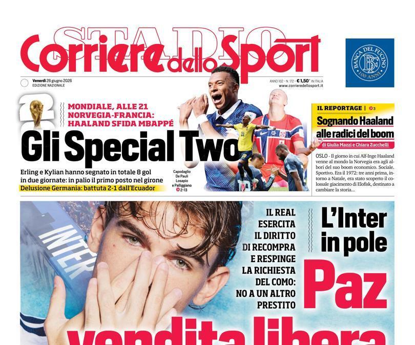 PRIMA PAGINA - Corriere dello Sport: "Paz vendita libera"
