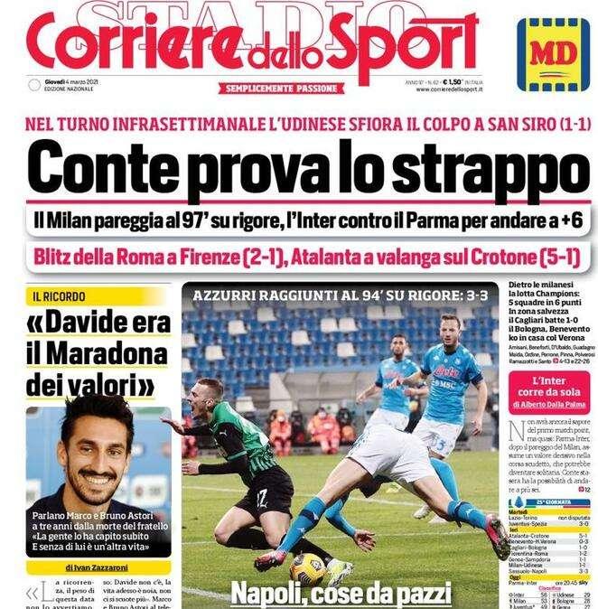Corriere dello Sport in apertura: "Atalanta a valanga sul Crotone"