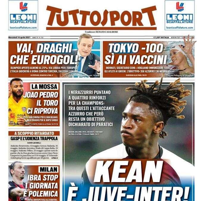 L'apertura di Tuttosport: "Kean, è Juve-Inter!"