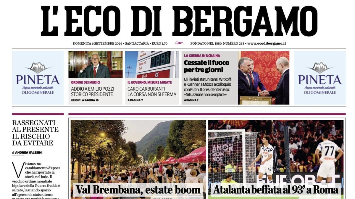 PRIMA PAGINA – L'Eco di Bergamo: "Atalanta beffata al 93' a Roma"