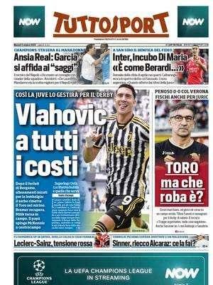 La prima pagina di Tuttosport è dedicata alla Juventus: "Vlahovic a tutti i costi"