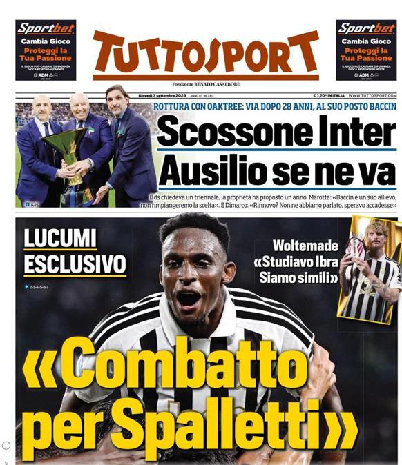 PRIMA PAGINA - Tuttosport: "Combatto per Spalletti"