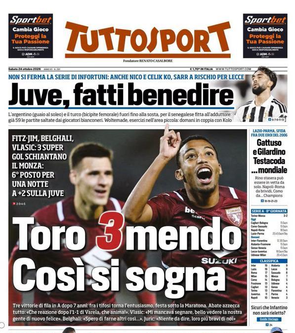 PRIMA PAGINA - Tuttosport: "Juve, fatti benedire"