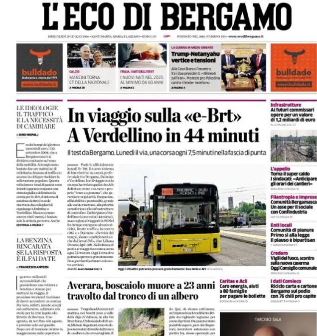 PRIMA PAGINA - L'Eco di Bergamo: "Mercato in uscita e innesti mirati per l'Atalanta e le big"