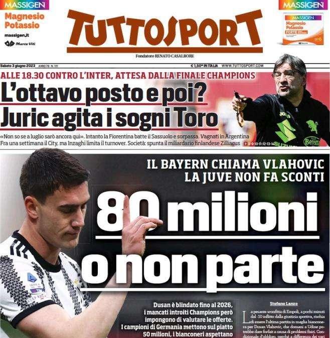 Tuttosport in prima pagina sulle offerte per Vlahovic: "80 milioni o non parte"