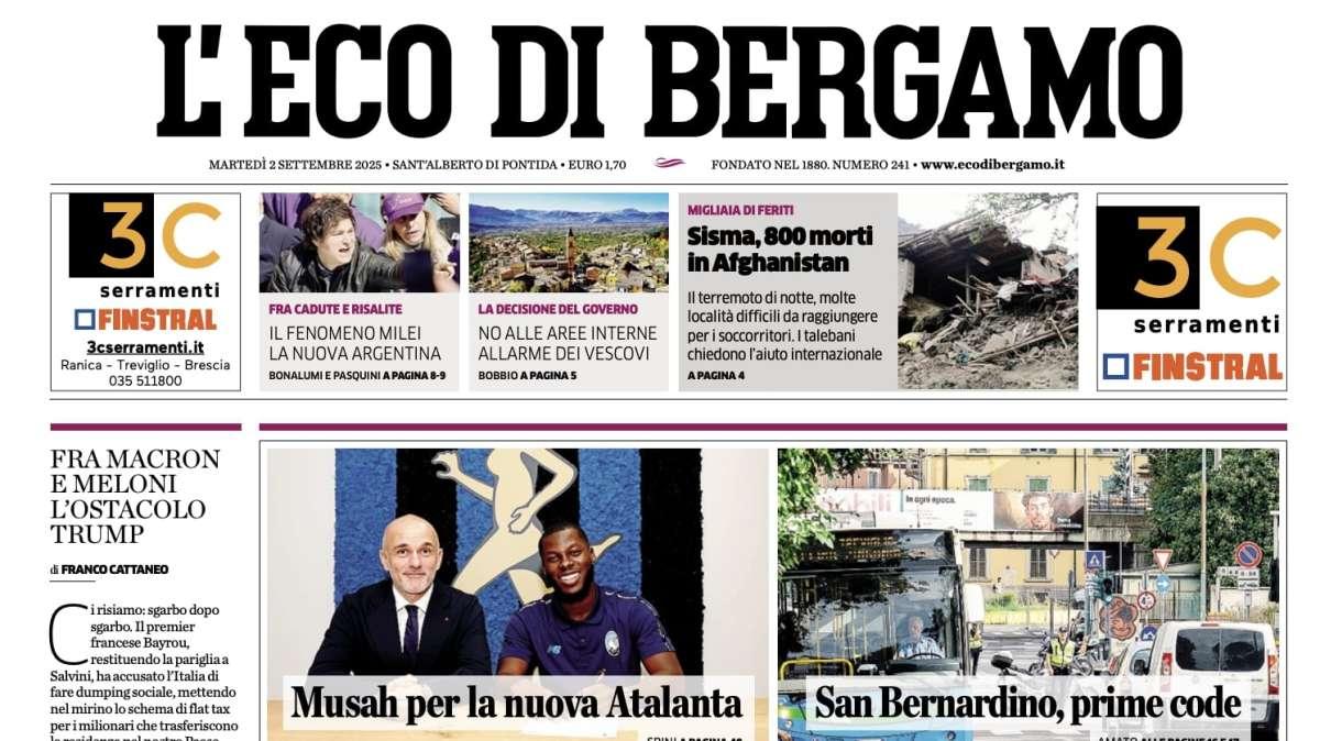 PRIMA PAGINA - L’Eco di Bergamo: "Musah per la nuova Atalanta"