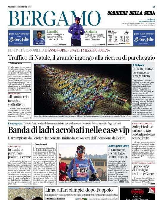 PRIMA PAGINA - Corriere di Bergamo:  Atalanta Palladino: «Voglio una partita perfetta con il Chelsea»