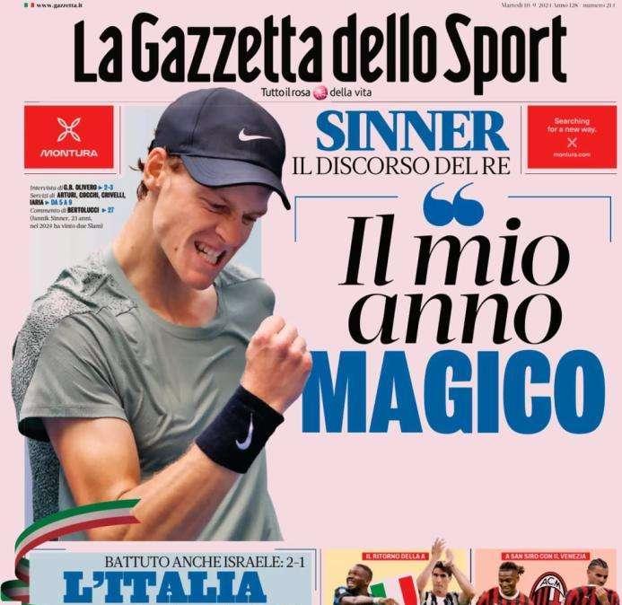 Vittoria su Israele, La Gazzetta dello Sport in prima pagina: "L'Italia fa il bis"