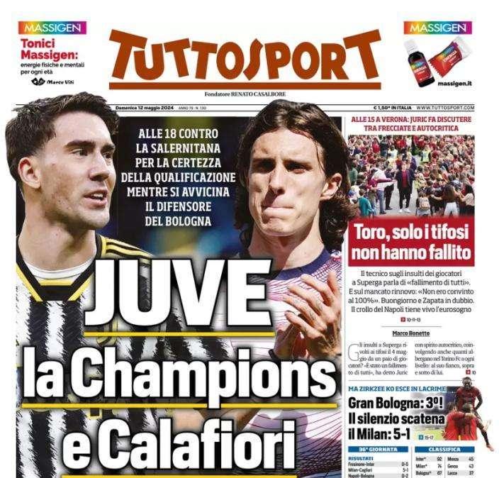L'apertura in prima pagina di Tuttosport: "Juventus, la Champions e Calafiori"