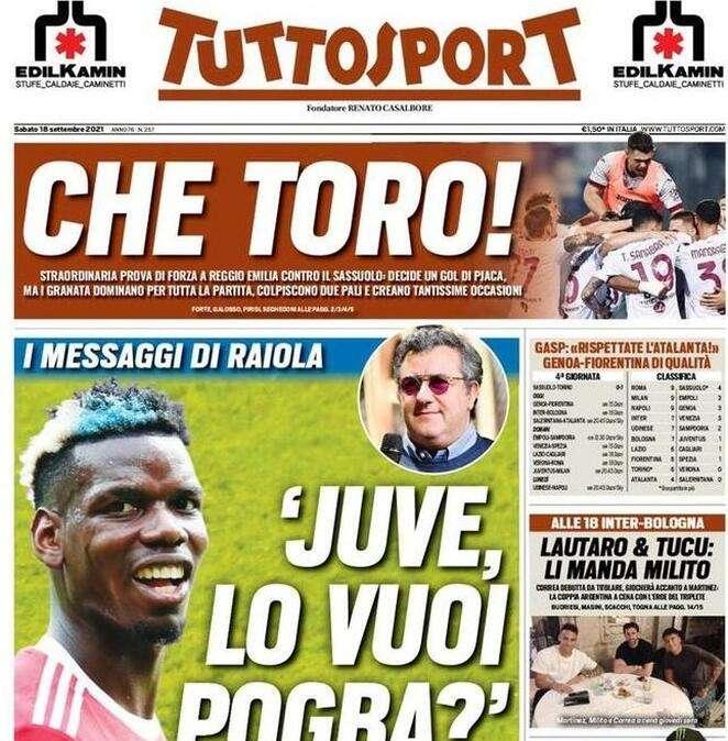 Tuttosport in apertura: "I messaggi di Raiola: 'Juve, lo vuoi Pogba?'"