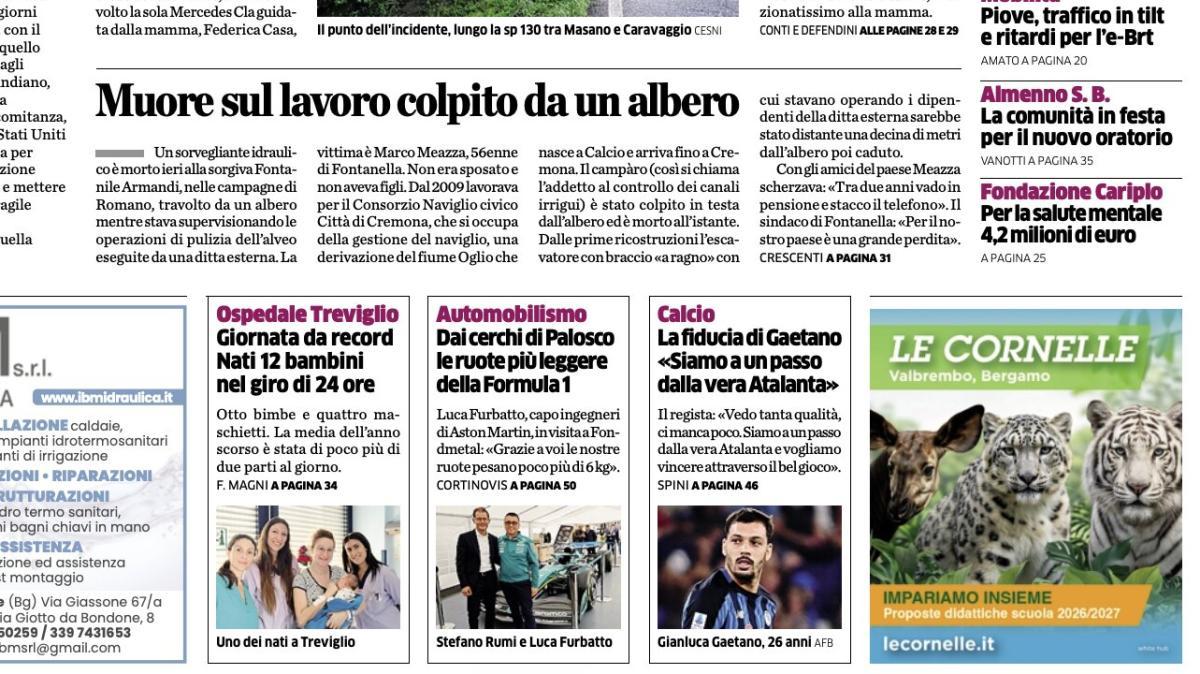 PRIMA PAGINA – L'Eco di Bergamo, Gaetano: "Siamo ad un passo dalla vera Atalanta"