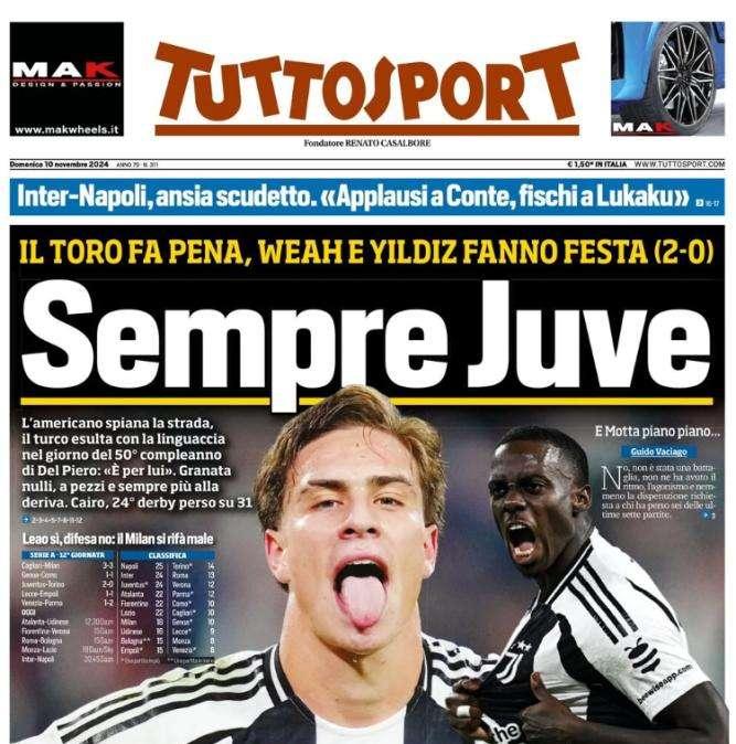 Weah e Yildiz decidono il derby di Torino, l'apertura di Tuttosport: "Sempre Juve"